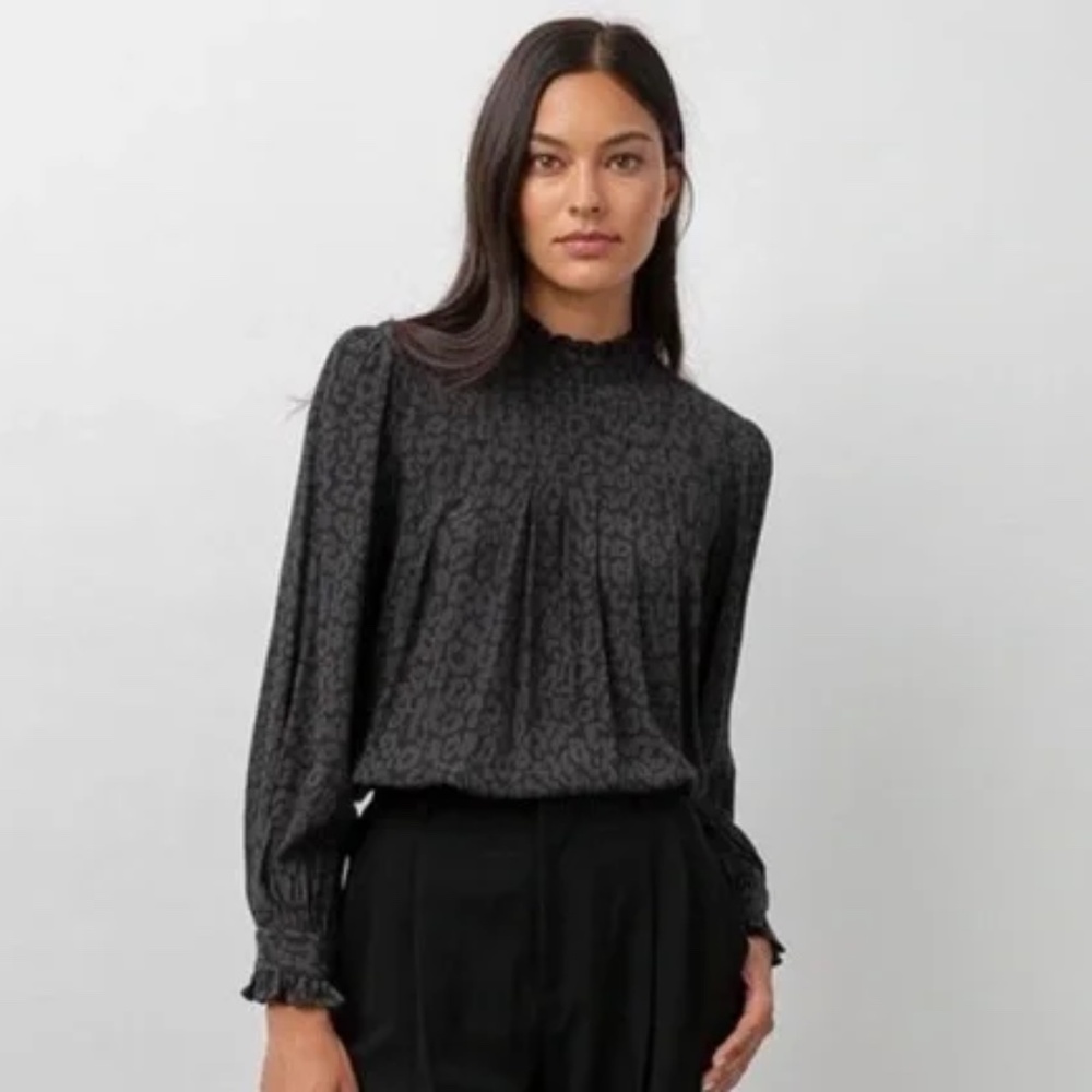 Rails Ariana Top | Charcoal Batik Cheetah | Ruffl… - image 1